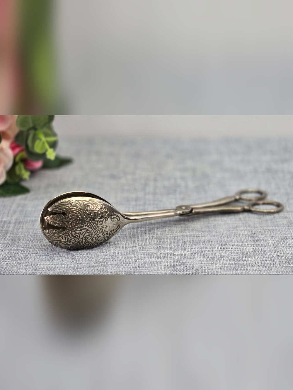 Vintage Ornate 1970 Silver Plated Salad Tongs, Silver Plated‎ EP Zinc